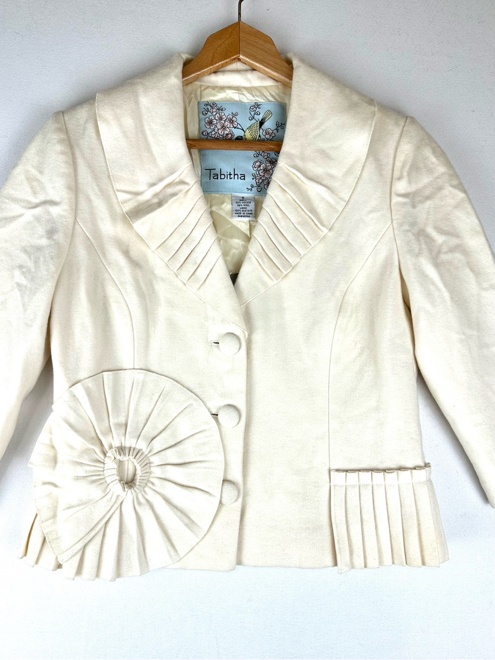 Tabitha Anthropologie Pleated Ruffle Blazer Ivory NWT Neutral Office Feminine - Picture 2 of 7